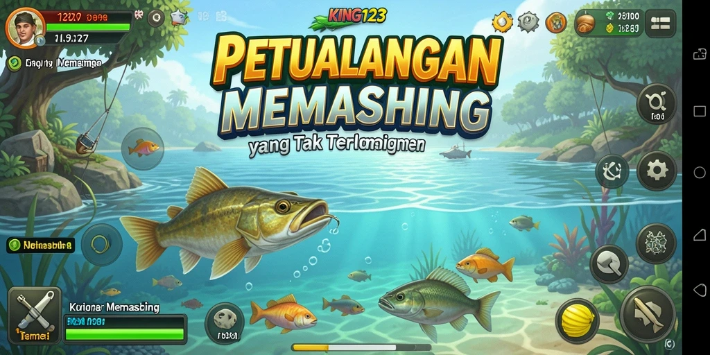 Tampilan antarmuka permainan memancing KING123 dengan fitur yang menarik.